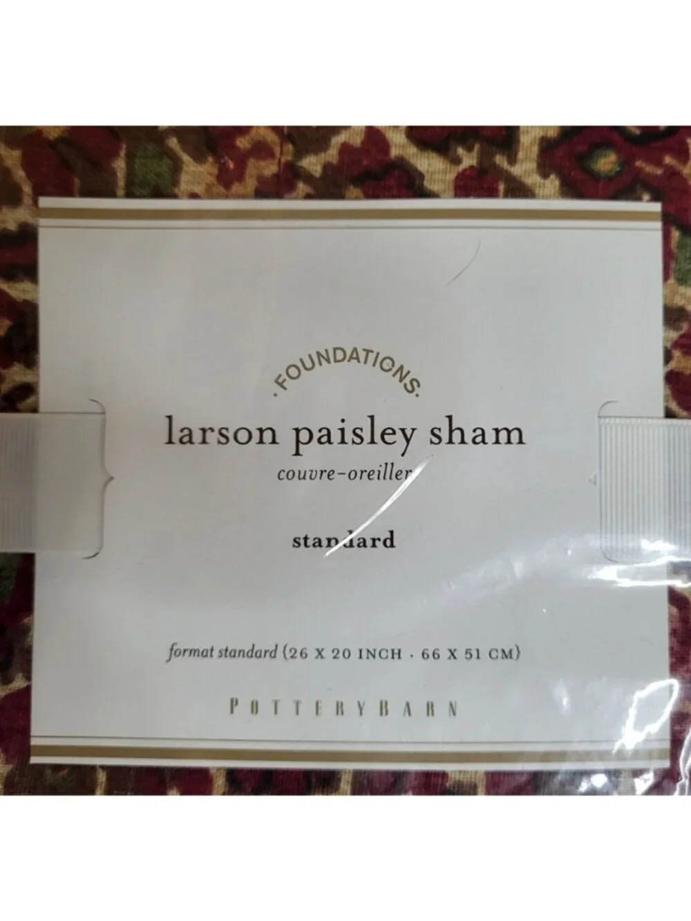 Pottery Barn Larson Paisley Standard Pillow Sham Dark Red Beige Linen/Cotton